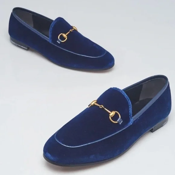 Gucci Jordaan Loafers Cobalt Blue Agata Velvet Womens EUR 38 - Picture 7 of 13